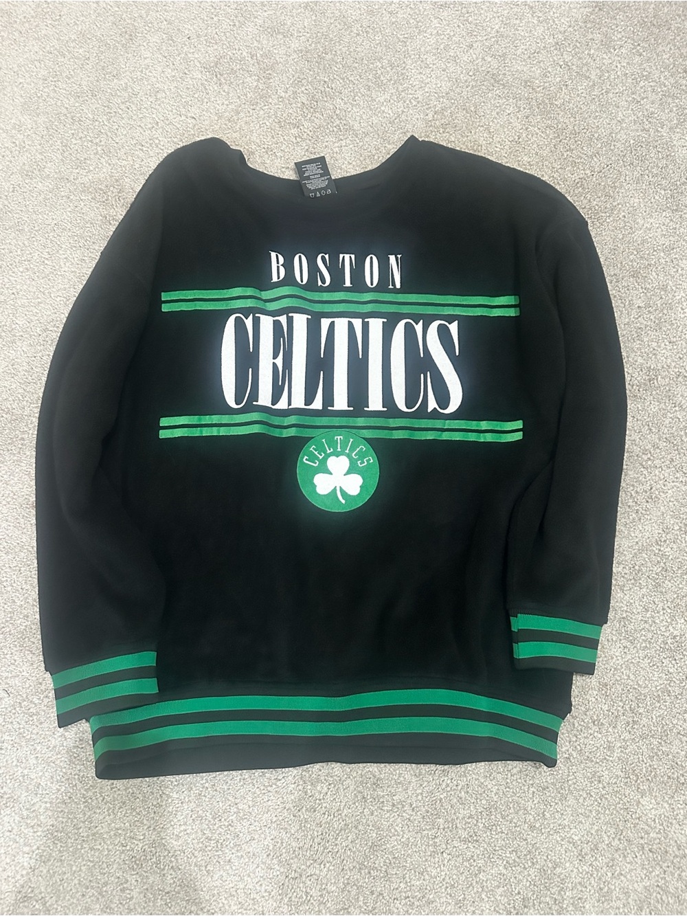 NBA Boston Celtics Black Crewneck Sweater with Green and White Accents